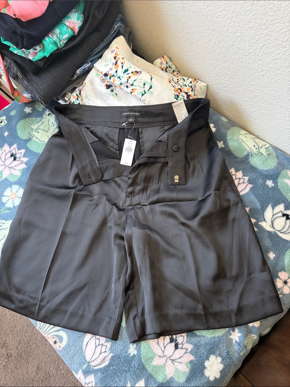 Banana Republic Black Satin-Look Wide Shorts
